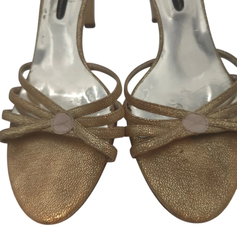 Silvana Made‎ Italy Gold Strappy Heels 40/9.5 Leather Sole Evening Sandals Gala - Picture 2 of 11